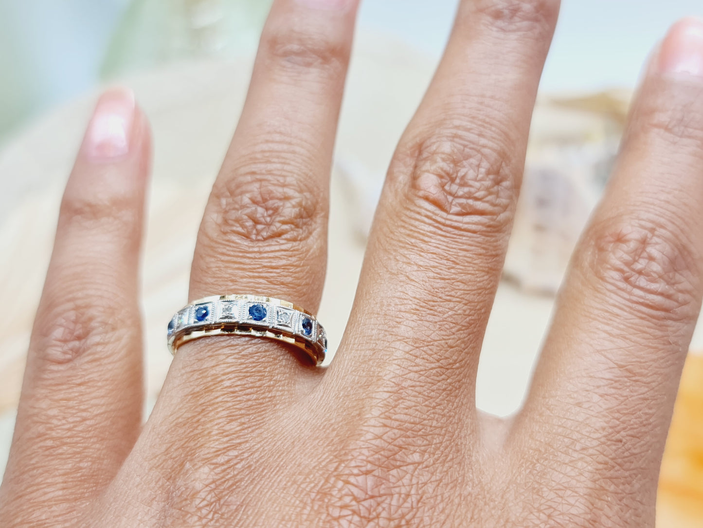 Ring Safire Brillanten 750 18 KT bicolor Gold Gr. 55