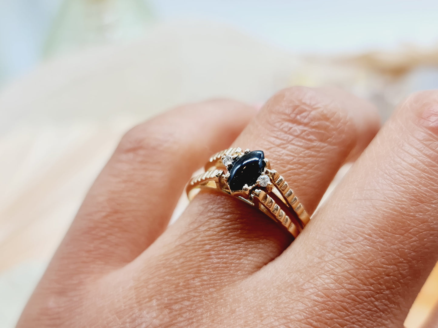 Wechselring Laminar Onyx Brillanten 585 14 KT Gold Gr. 60