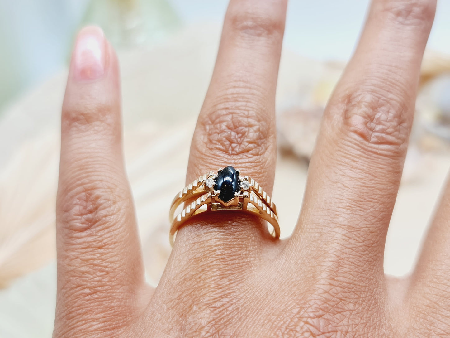 Wechselring Laminar Onyx Brillanten 585 14 KT Gold Gr. 60