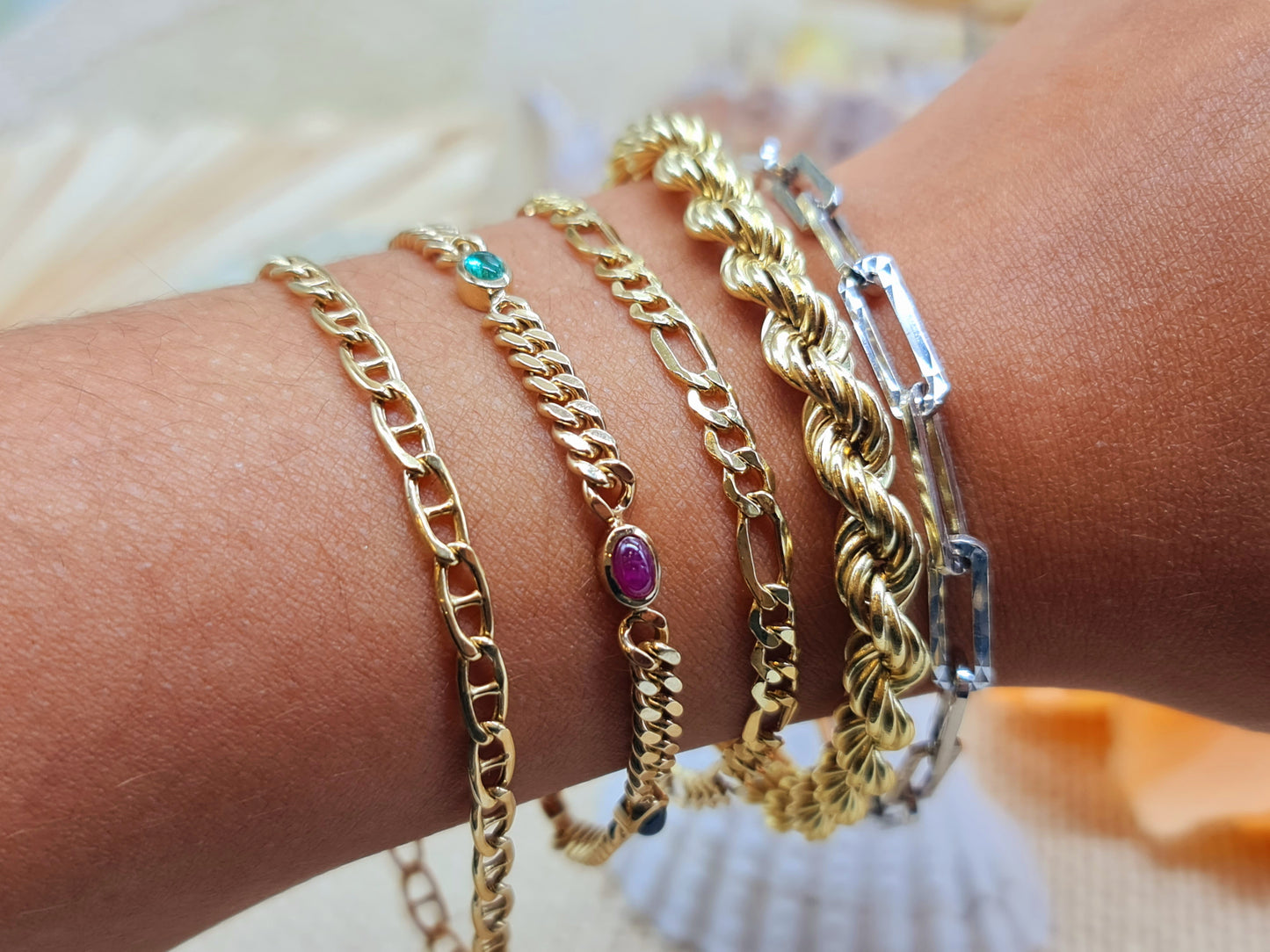 Armband Edelsteine 4,4mm 18,5cm 585 14 KT Gold