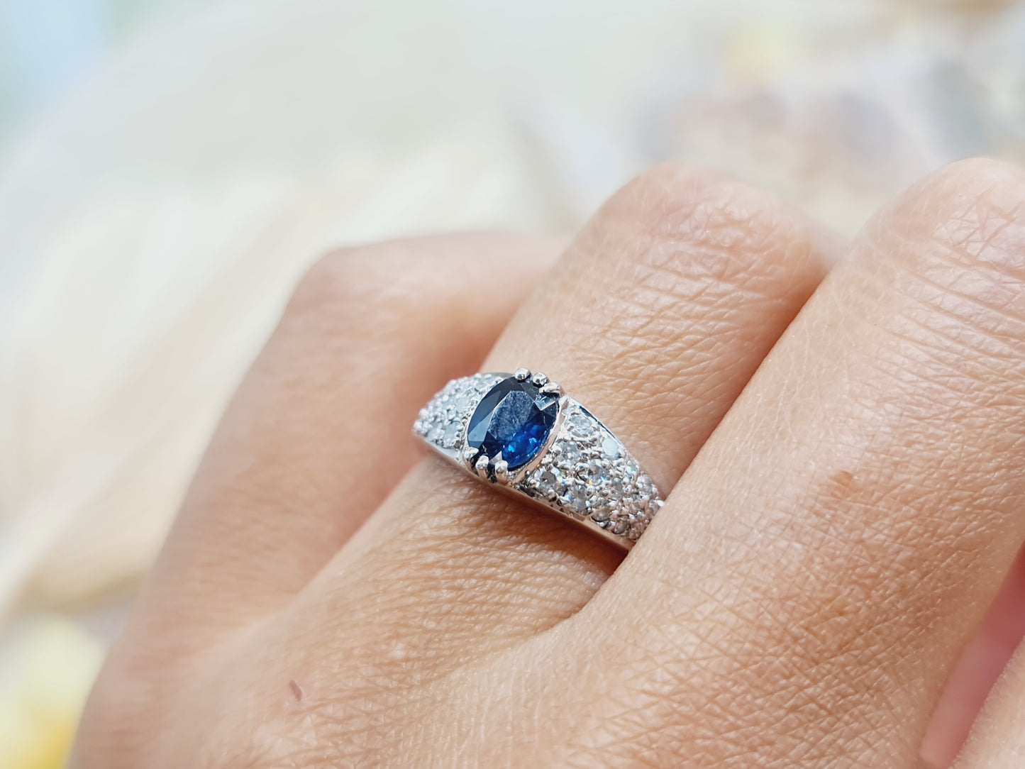Ring Safir Brillanten 750 18 KT Weißgold Gr. 54