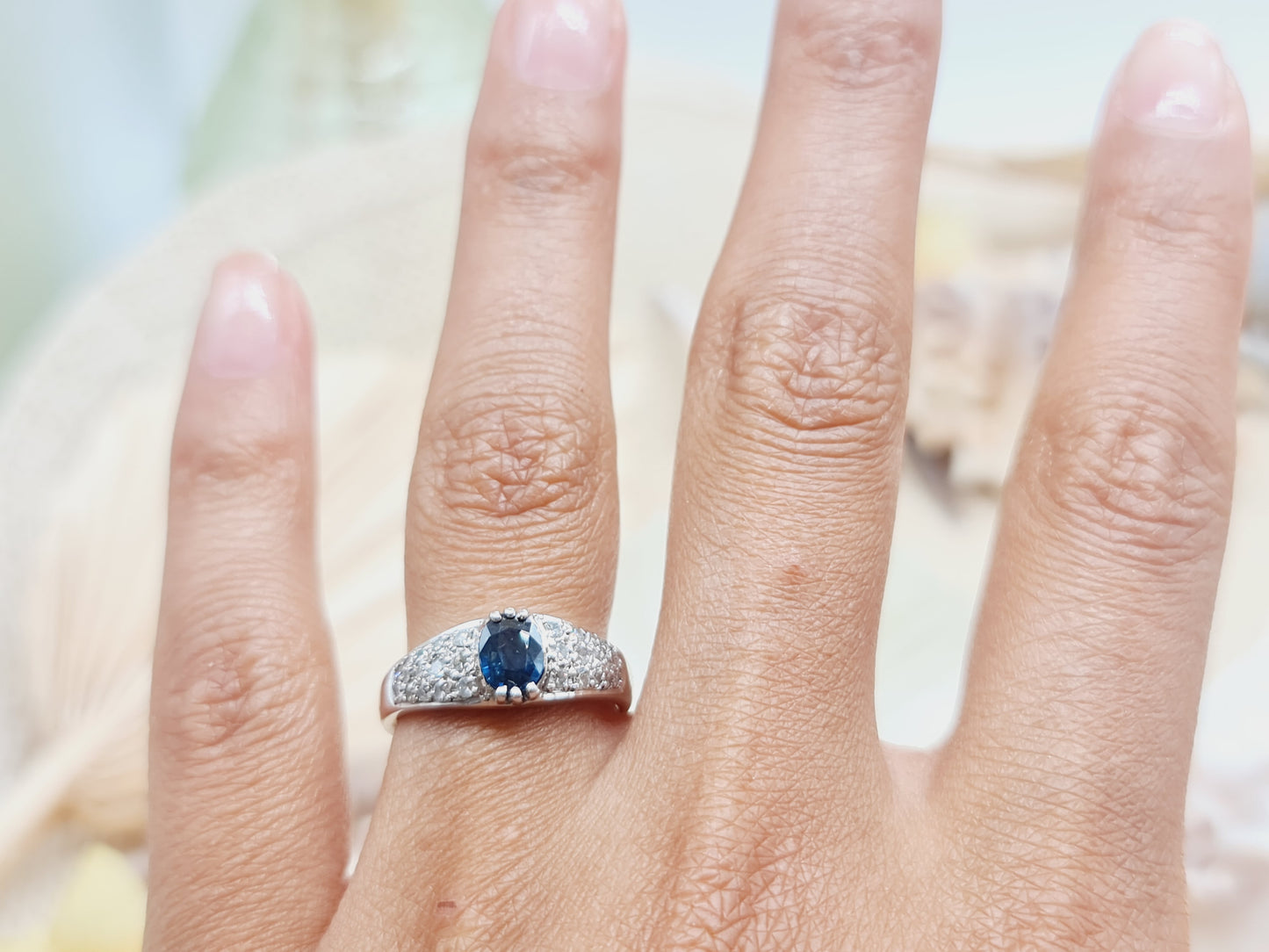 Ring Safir Brillanten 750 18 KT Weißgold Gr. 54
