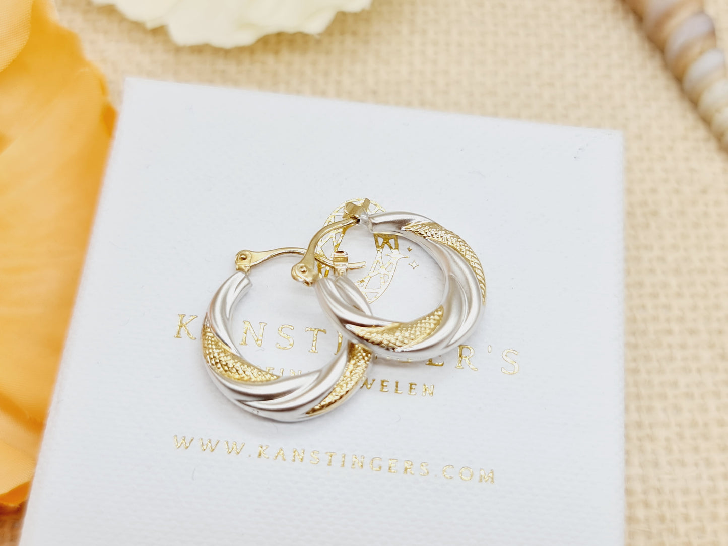 Ohrringe Creolen Kordel 333 8 KT Bicolor Gold