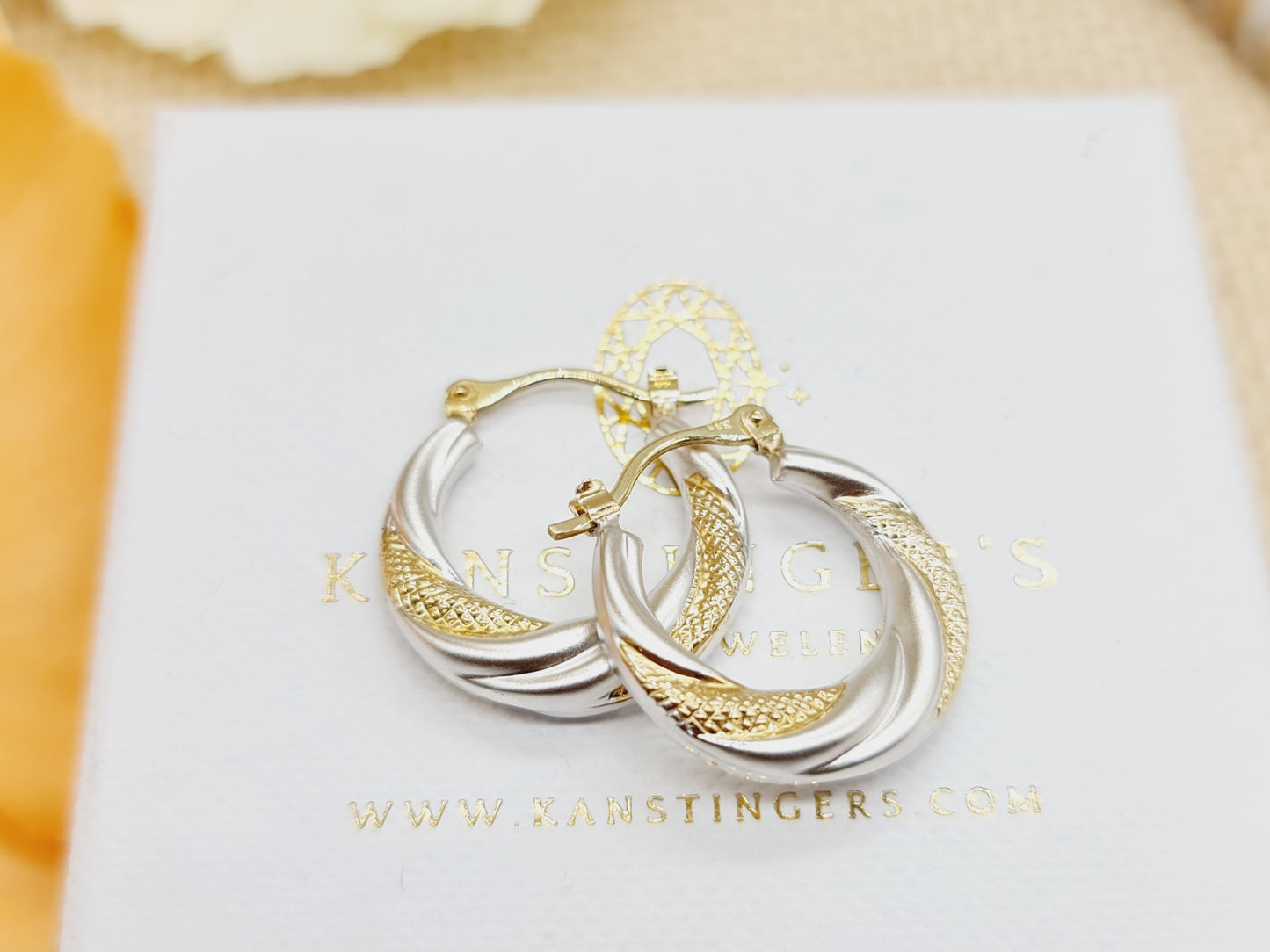 Ohrringe Creolen Kordel 333 8 KT Bicolor Gold