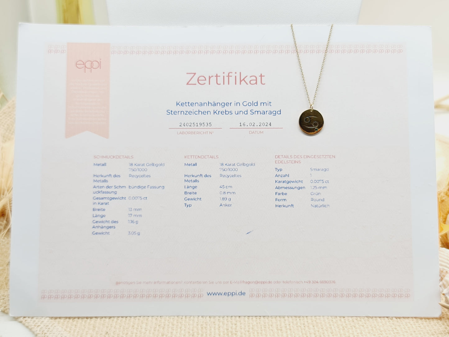 Collier Krebs Smaragd 46cm 750 18 KT Gold