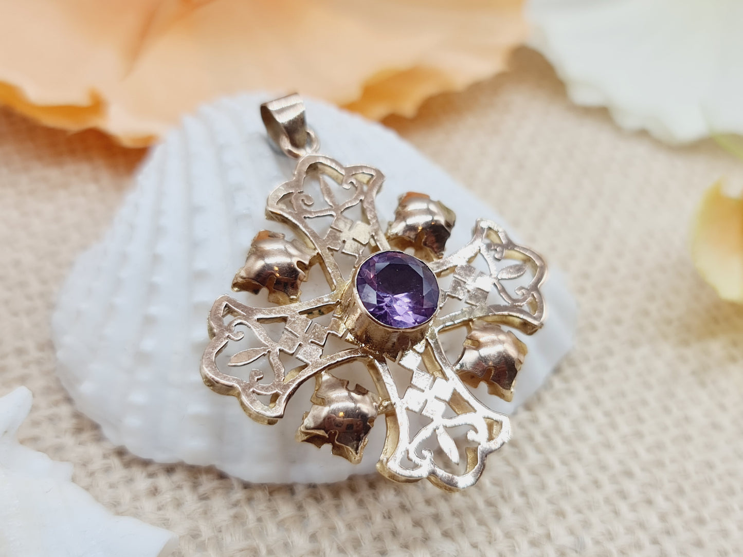 Antikes Jerusalem Kreuz Amethyst 333 8 KT Gold