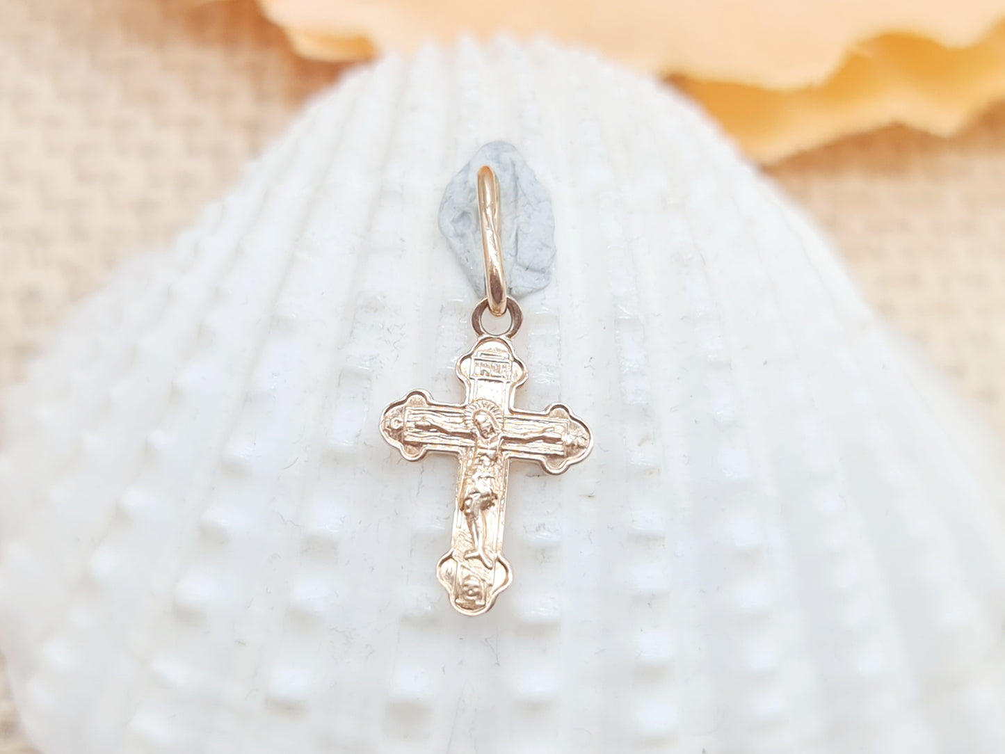 Anhänger russisches Kreuz 585 14 KT Rotgold