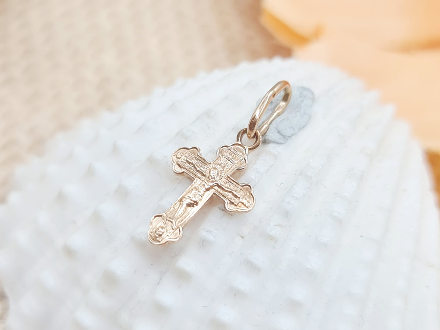Anhänger russisches Kreuz 585 14 KT Rotgold