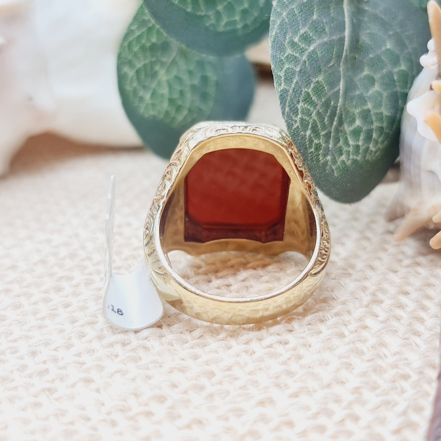 Ring Siegelring Carneol Ziseliert 585 14KT Gold Gr. 57