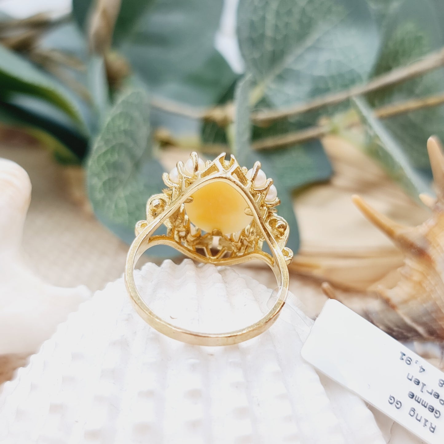 Ring Gemme / Perlen 750 18 KT Gold Gr. 58