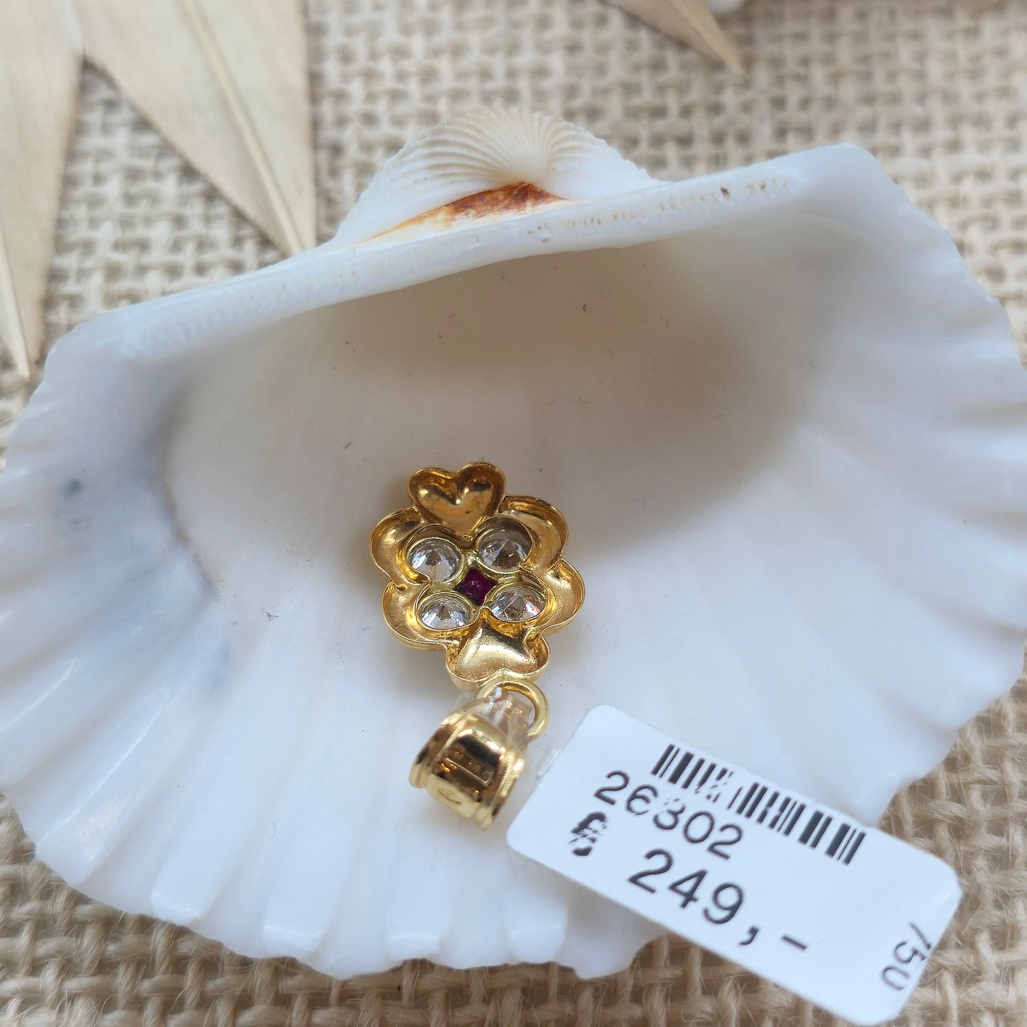 Anhänger Gold 750 18kt Kleeblatt mit Zirkonia rot und weiß