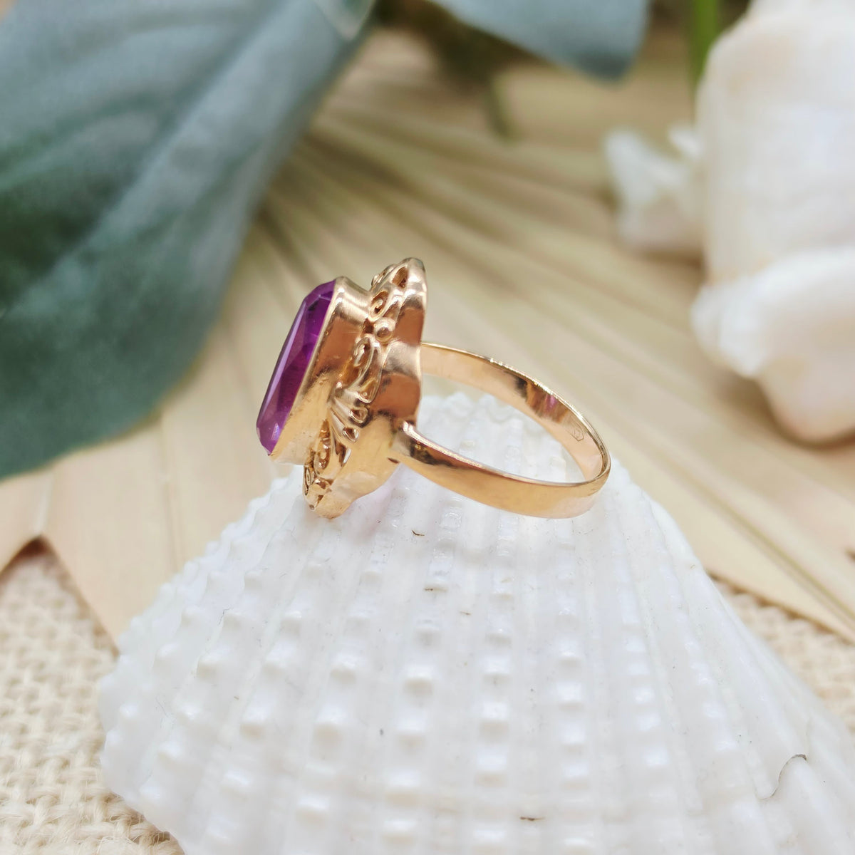 Vintage Ring Spinell Pink 585 14 KT Rot Gold