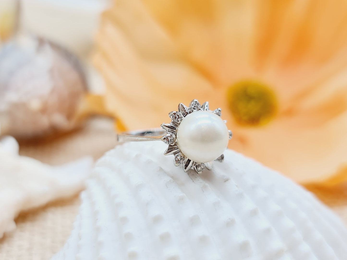 Ring Perle Brillanten 585 14 KT Weißgold
