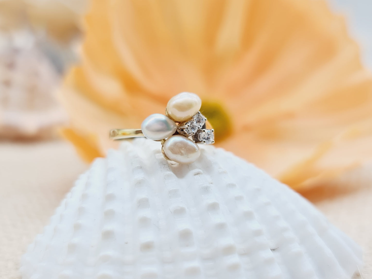 Ring Perlen Brillanten 585 14 KT Gold Gr. 53