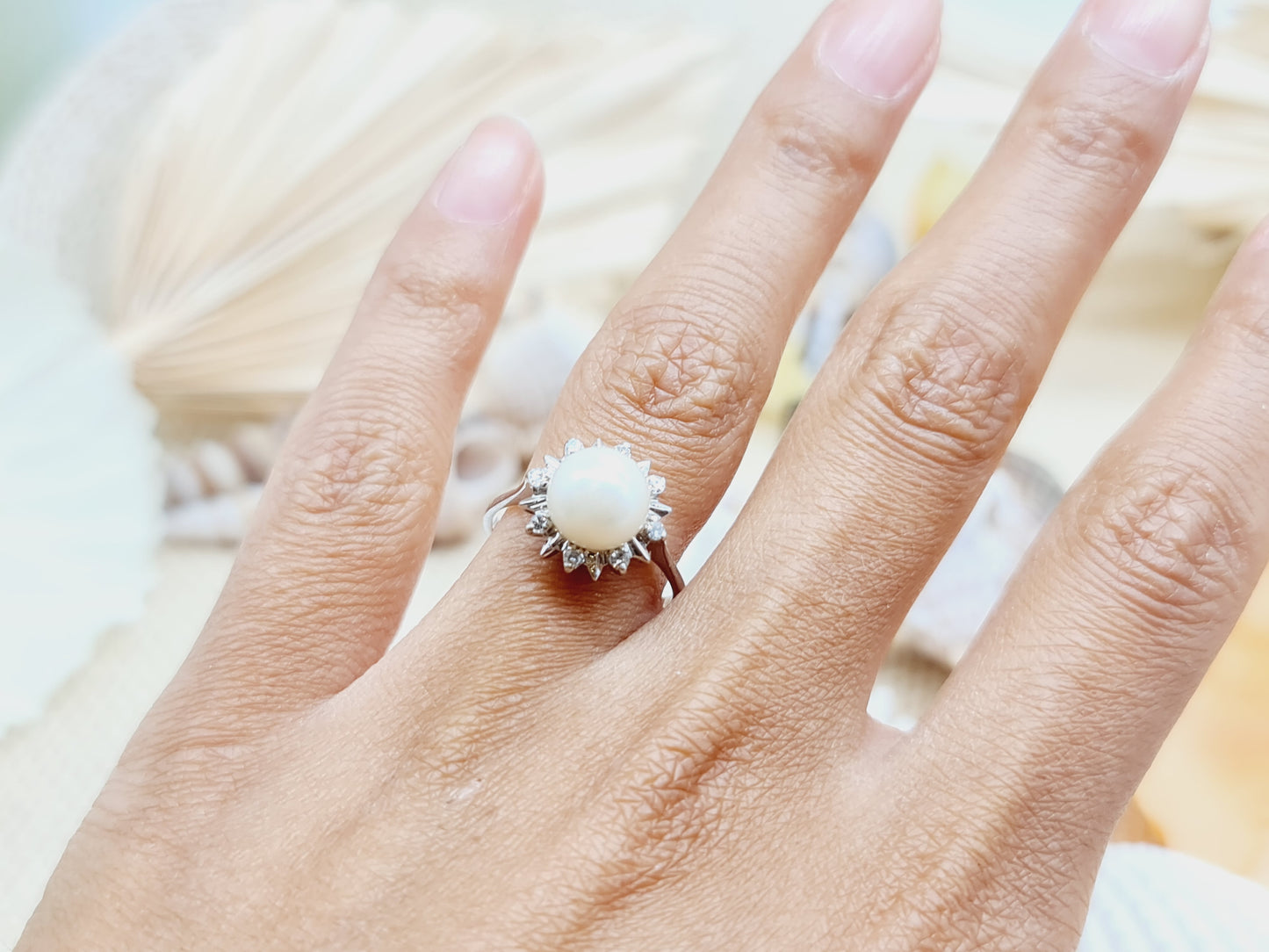 Ring Perle Brillanten 585 14 KT Weißgold