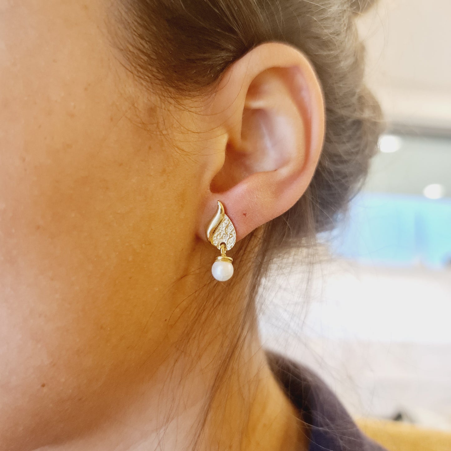Ohrringe mit Perlenanhänger 585 14 KT Gelbgold