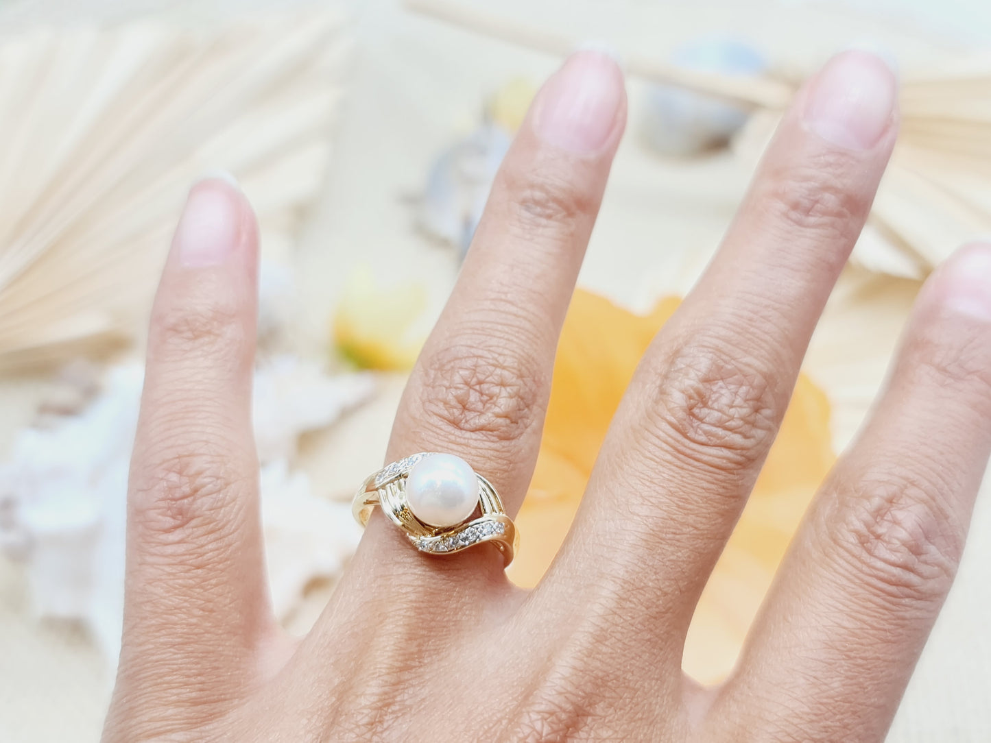 Vintage Ring Perle Brillanten 585 14 KT Gold