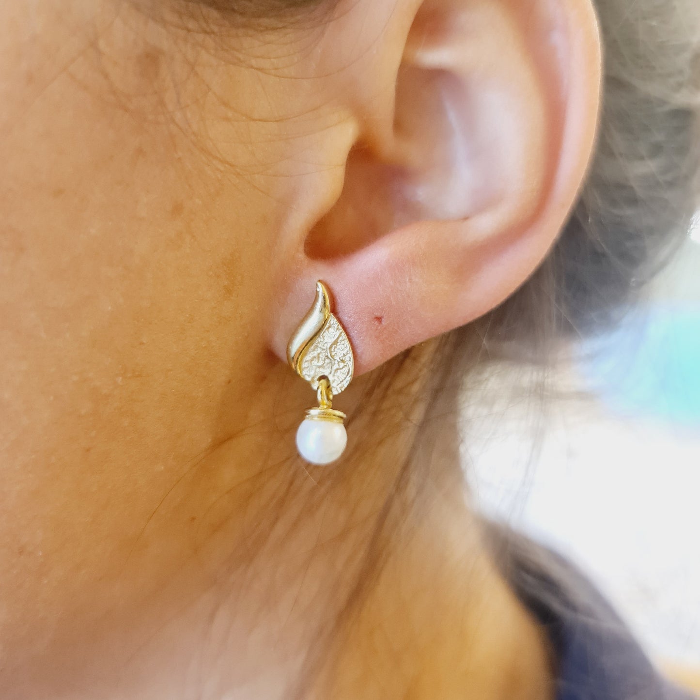 Ohrringe mit Perlenanhänger 585 14 KT Gelbgold