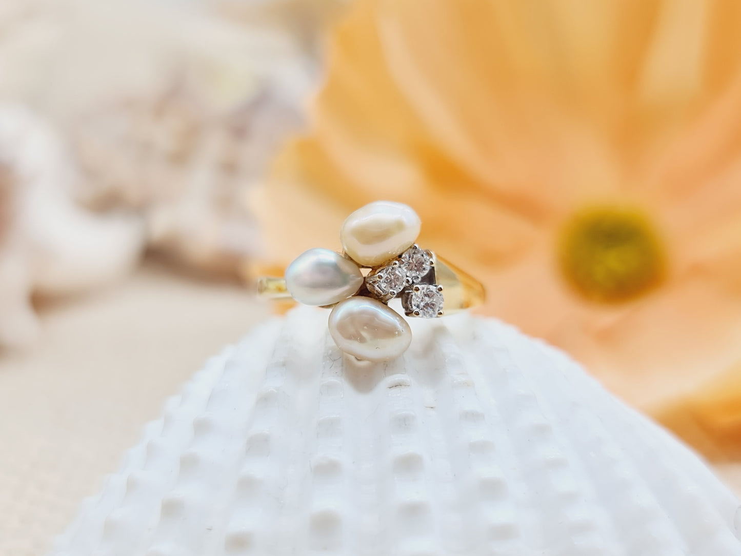 Ring Perlen Brillanten 585 14 KT Gold Gr. 53