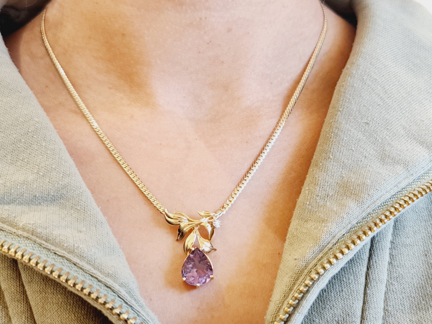 Vintage Collier Amethyst Brillant 333 8 KT Gold