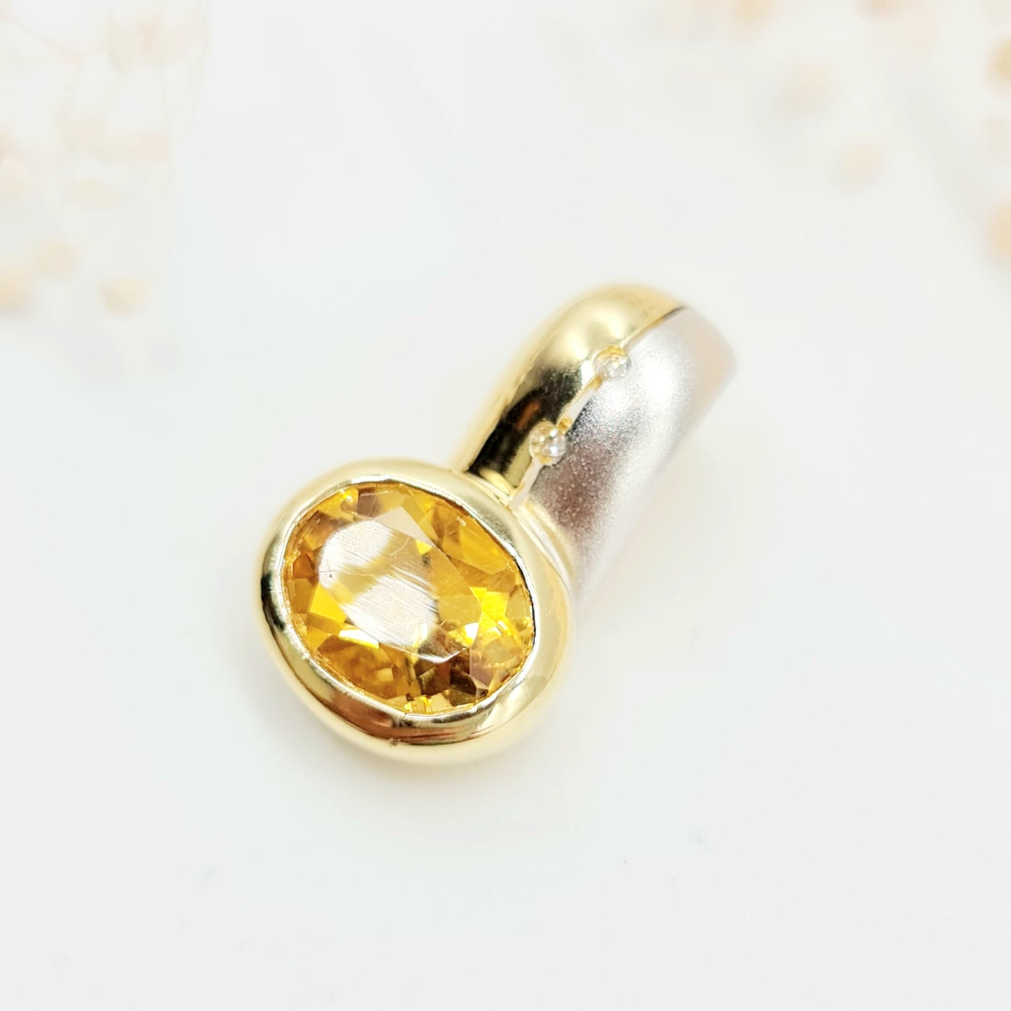 Anhänger aus 585 14 kt Bicolor Gelbgold Weißgold mit Brillanten und Zitrin