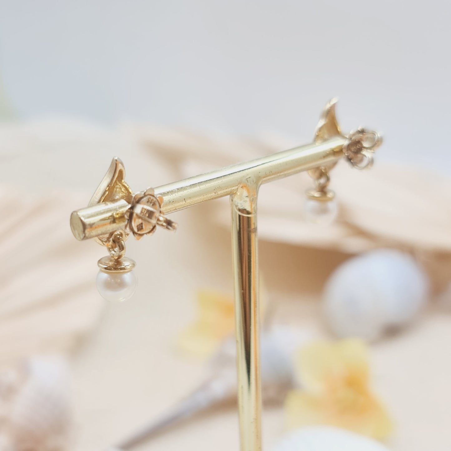 Ohrringe mit Perlenanhänger 585 14 KT Gelbgold
