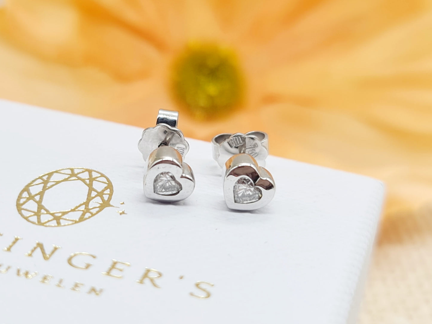 Ohrringe Ohrstecker Herz Diamanten 750 18 KT Weißgold