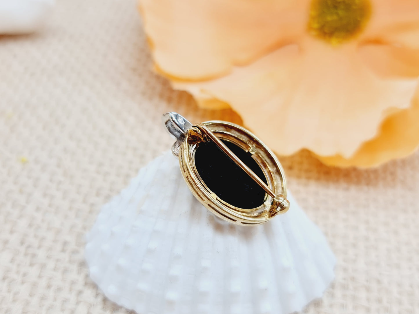 Vintage Anhänger Brosche Gemme Achat 585 14 KT Gold