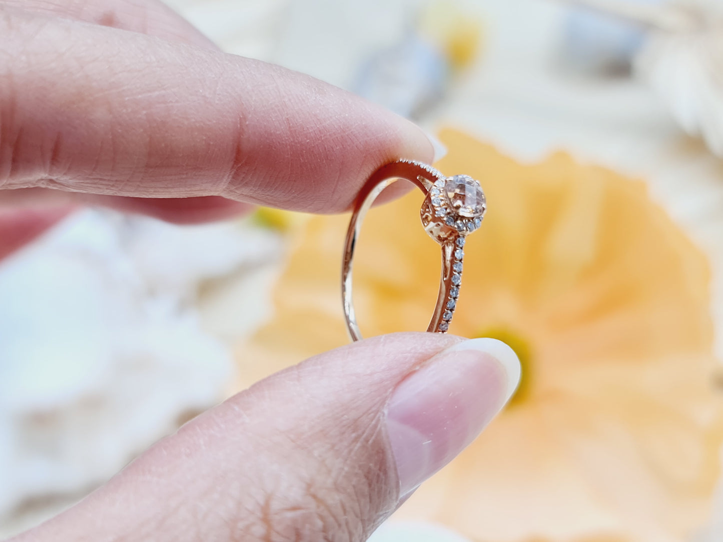 Ring Solitär Morganit Brillanten 417 10 KT Rotgold