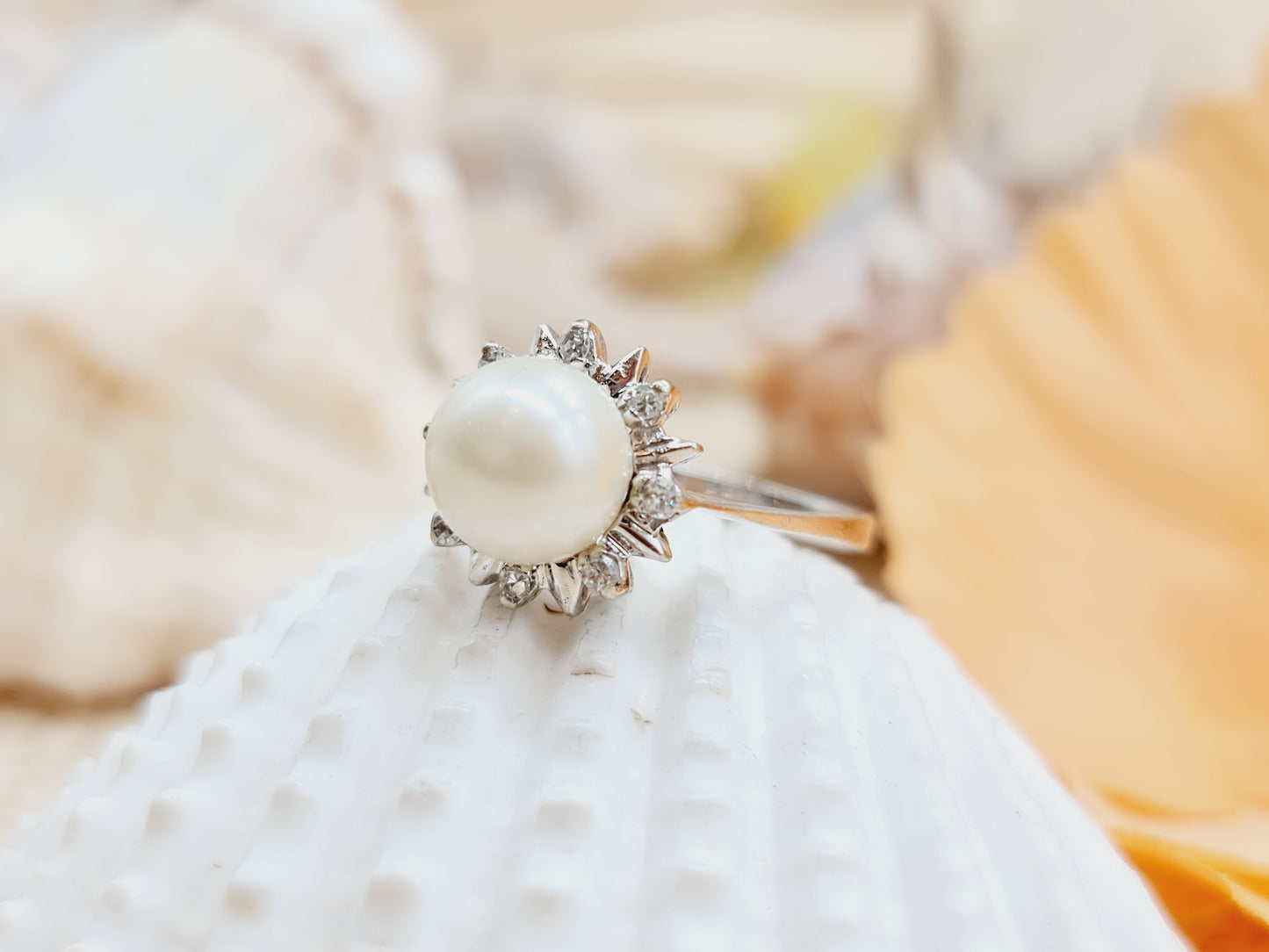 Ring Perle Brillanten 585 14 KT Weißgold