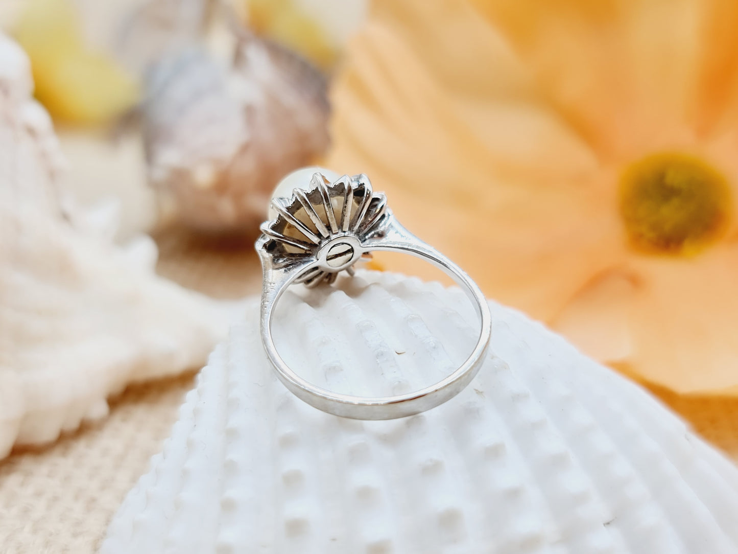 Ring Perle Brillanten 585 14 KT Weißgold