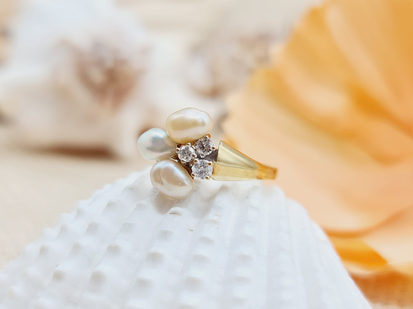 Ring Perlen Brillanten 585 14 KT Gold Gr. 53