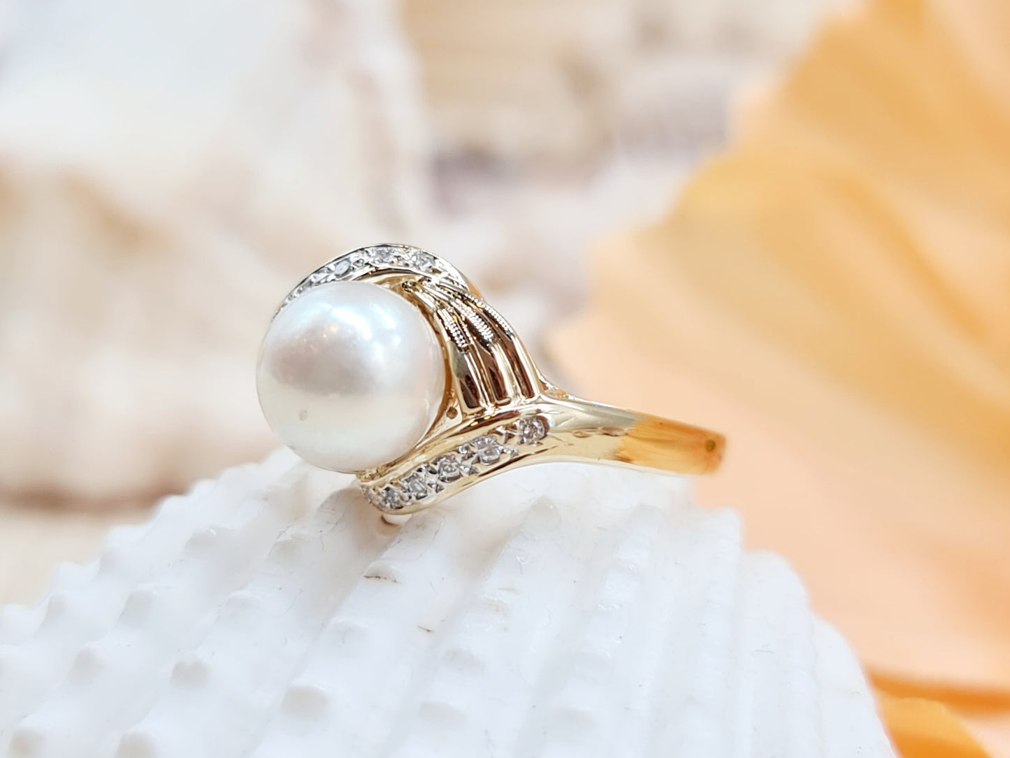 Vintage Ring Perle Brillanten 585 14 KT Gold