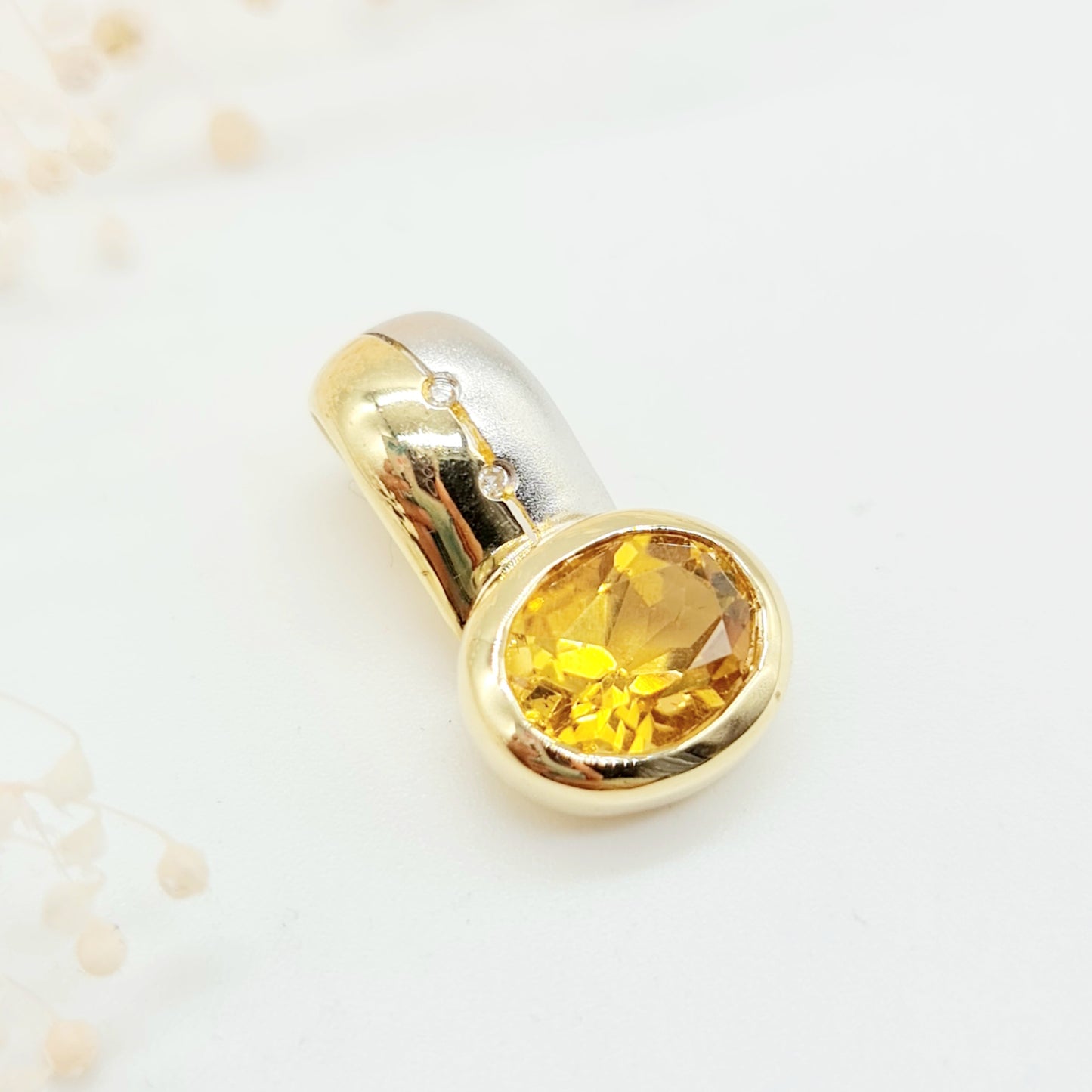 Anhänger aus 585 14 kt Bicolor Gelbgold Weißgold mit Brillanten und Zitrin