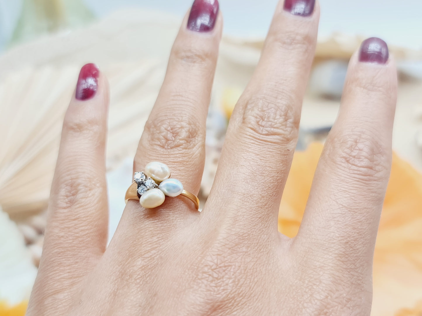 Ring Perlen Brillanten 585 14 KT Gold Gr. 53