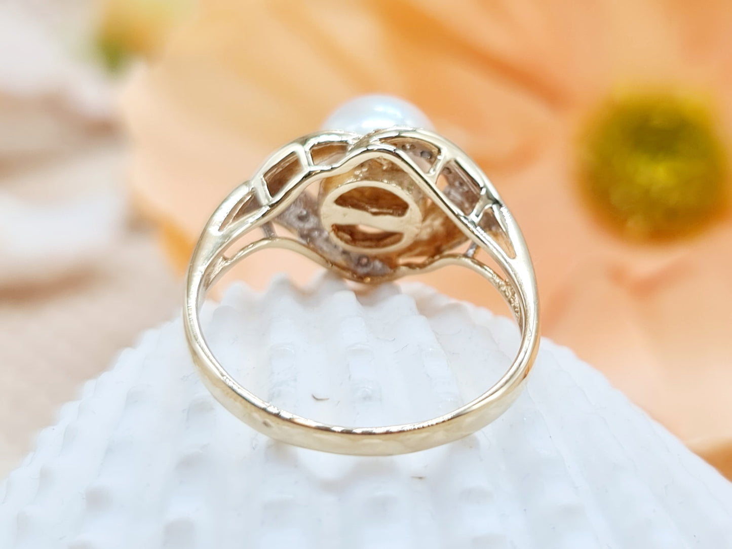 Vintage Ring Perle Brillanten 585 14 KT Gold