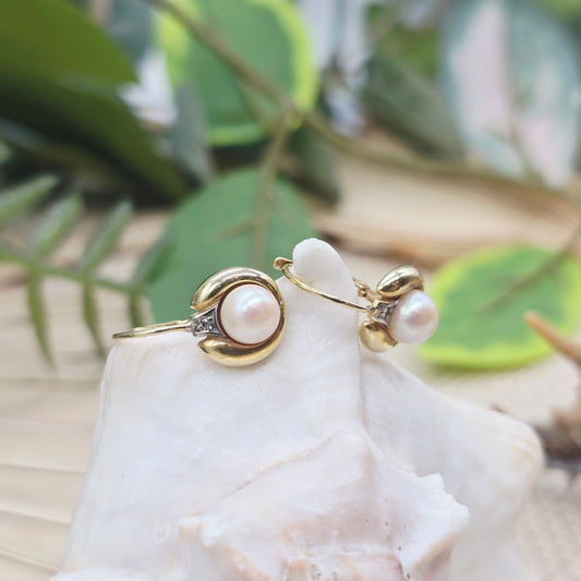 Ohrringe Bicolor Gold 585 14kt Perlen, Brillanten Gr: 17*10mm