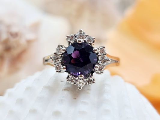 Ring Amethyst Brillanten 585 14 KT Weißgold Gr. 54