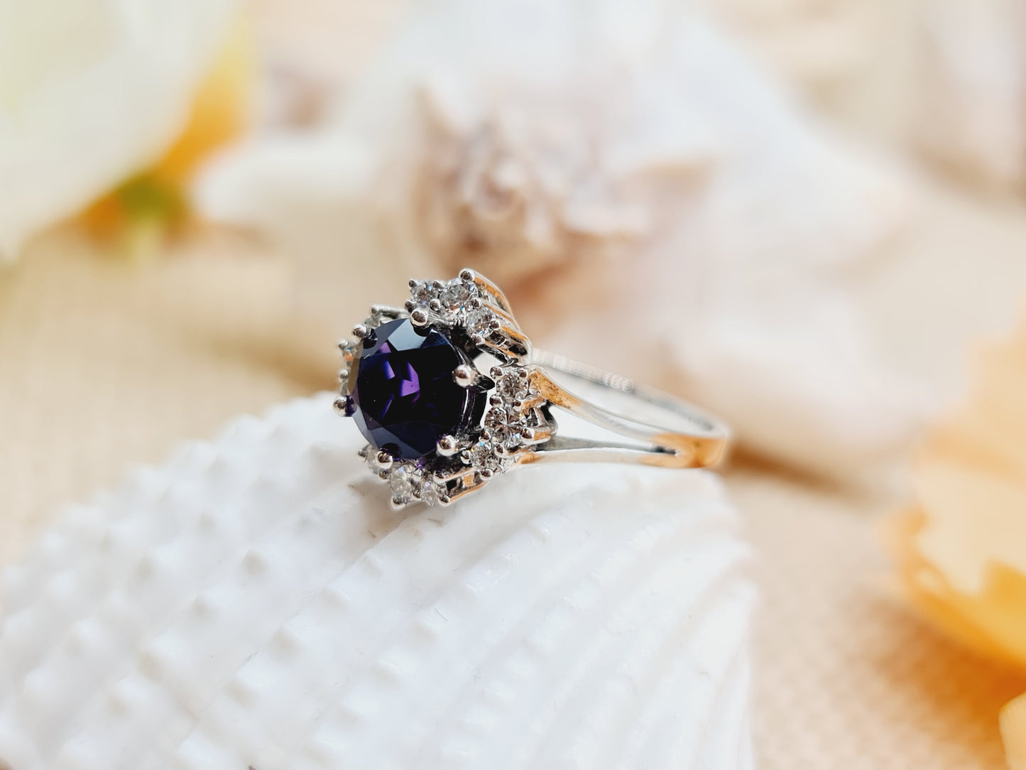Ring Amethyst Brillanten 585 14 KT Weißgold Gr. 54