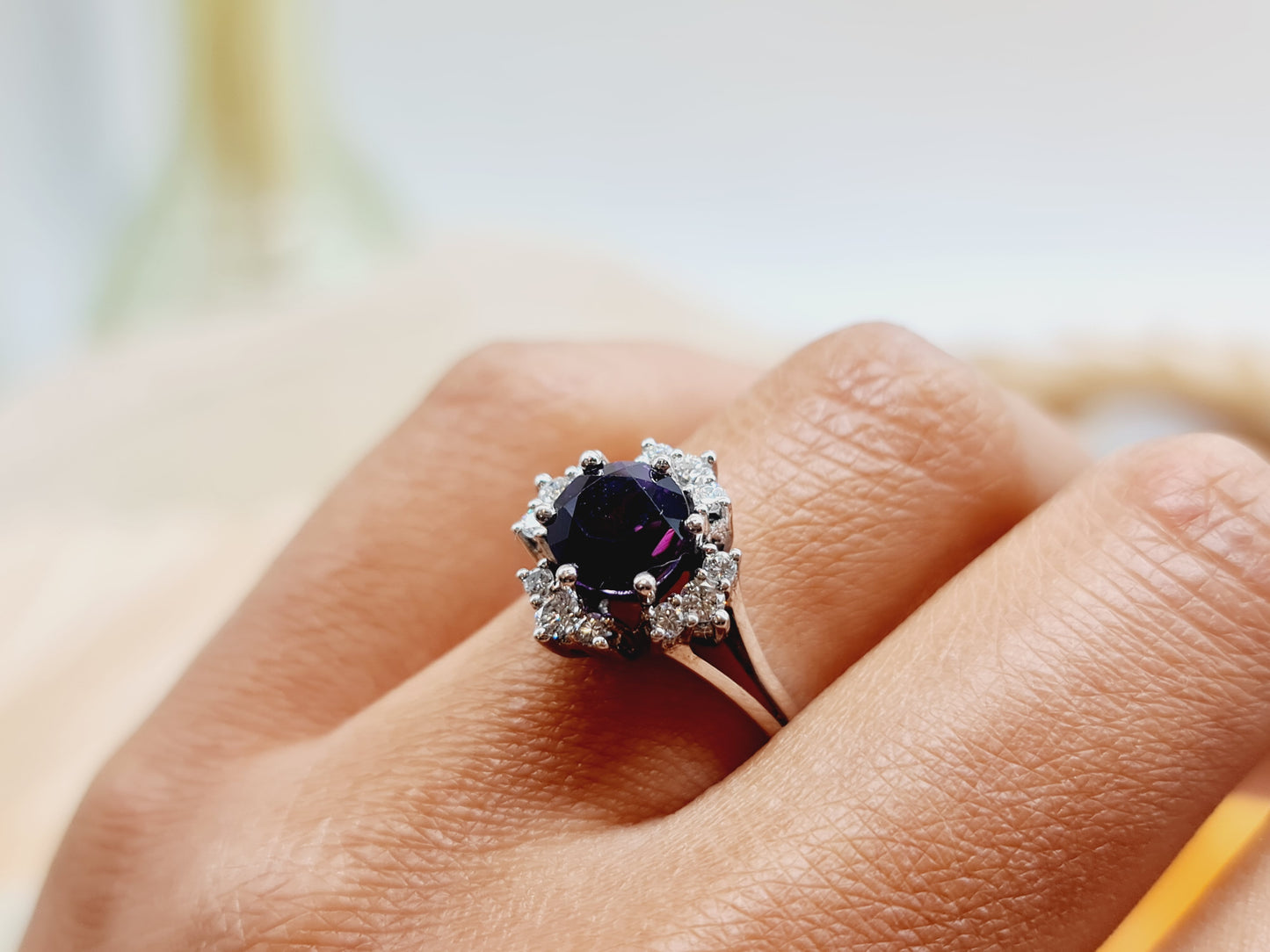 Ring Amethyst Brillanten 585 14 KT Weißgold Gr. 54
