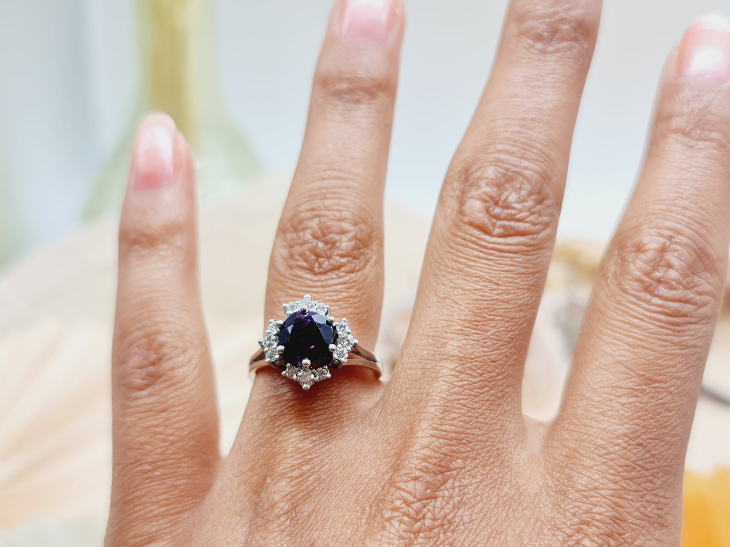 Ring Amethyst Brillanten 585 14 KT Weißgold Gr. 54