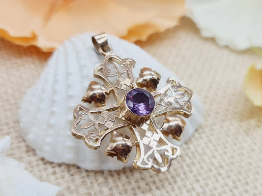 Antikes Jerusalem Kreuz Amethyst 333 8 KT Gold