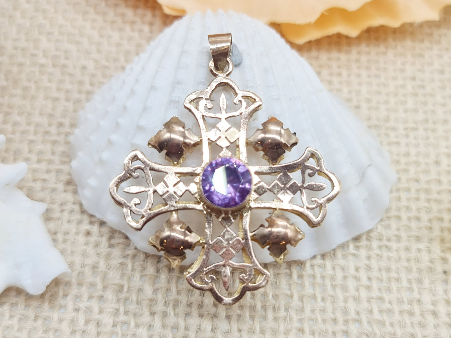 Antikes Jerusalem Kreuz Amethyst 333 8 KT Gold