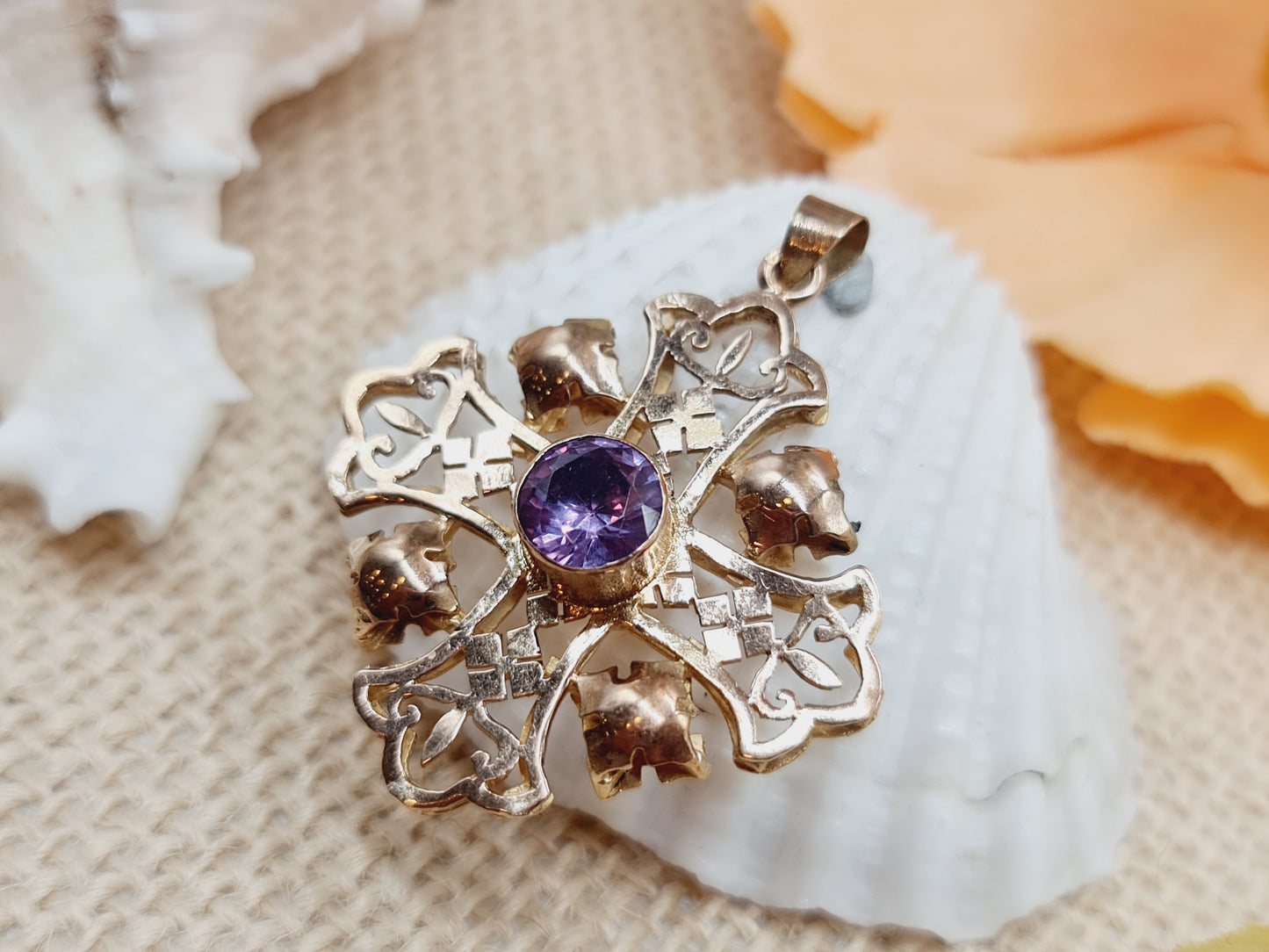 Antikes Jerusalem Kreuz Amethyst 333 8 KT Gold
