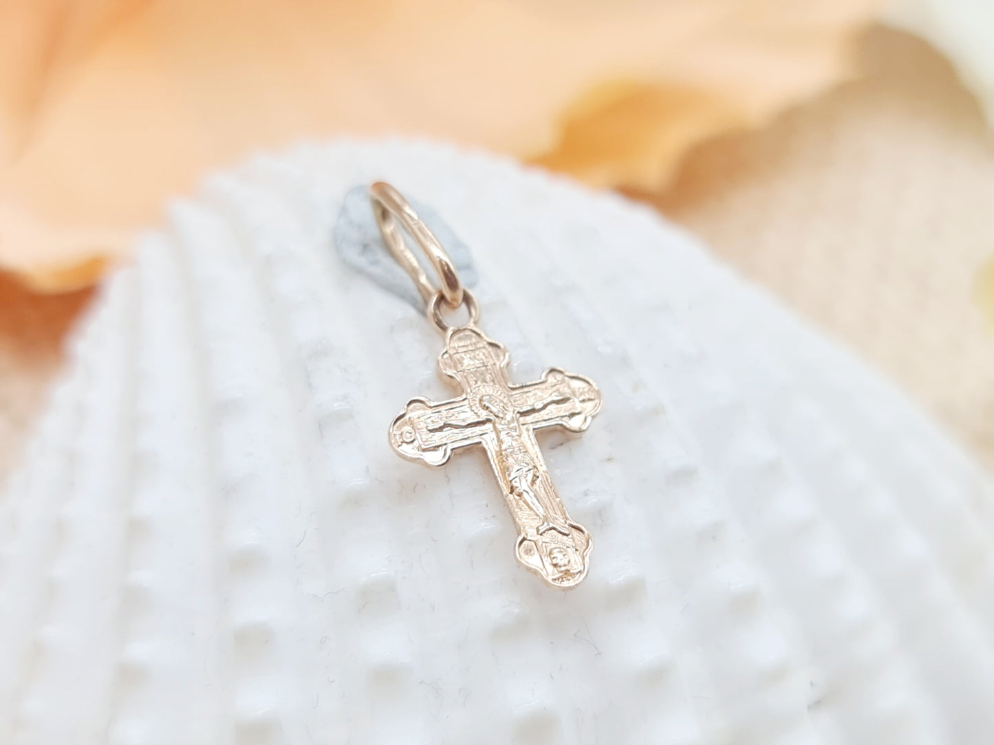 Anhänger russisches Kreuz 585 14 KT Rotgold