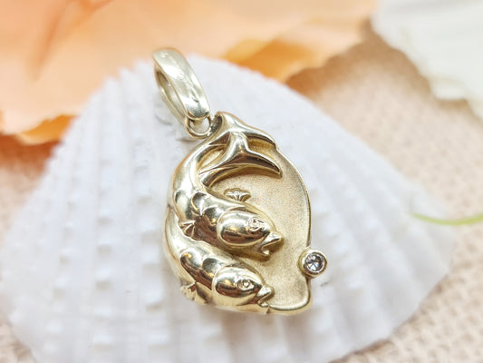 Anhänger Fische Brillant 585 14 KT Gold