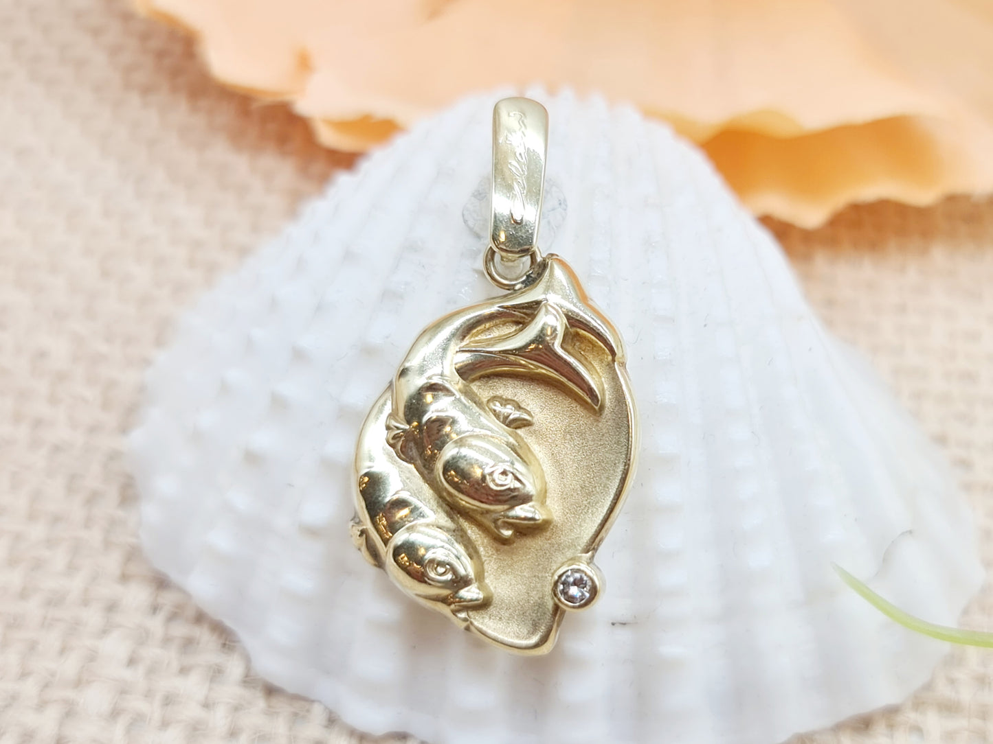 Anhänger Fische Brillant 585 14 KT Gold