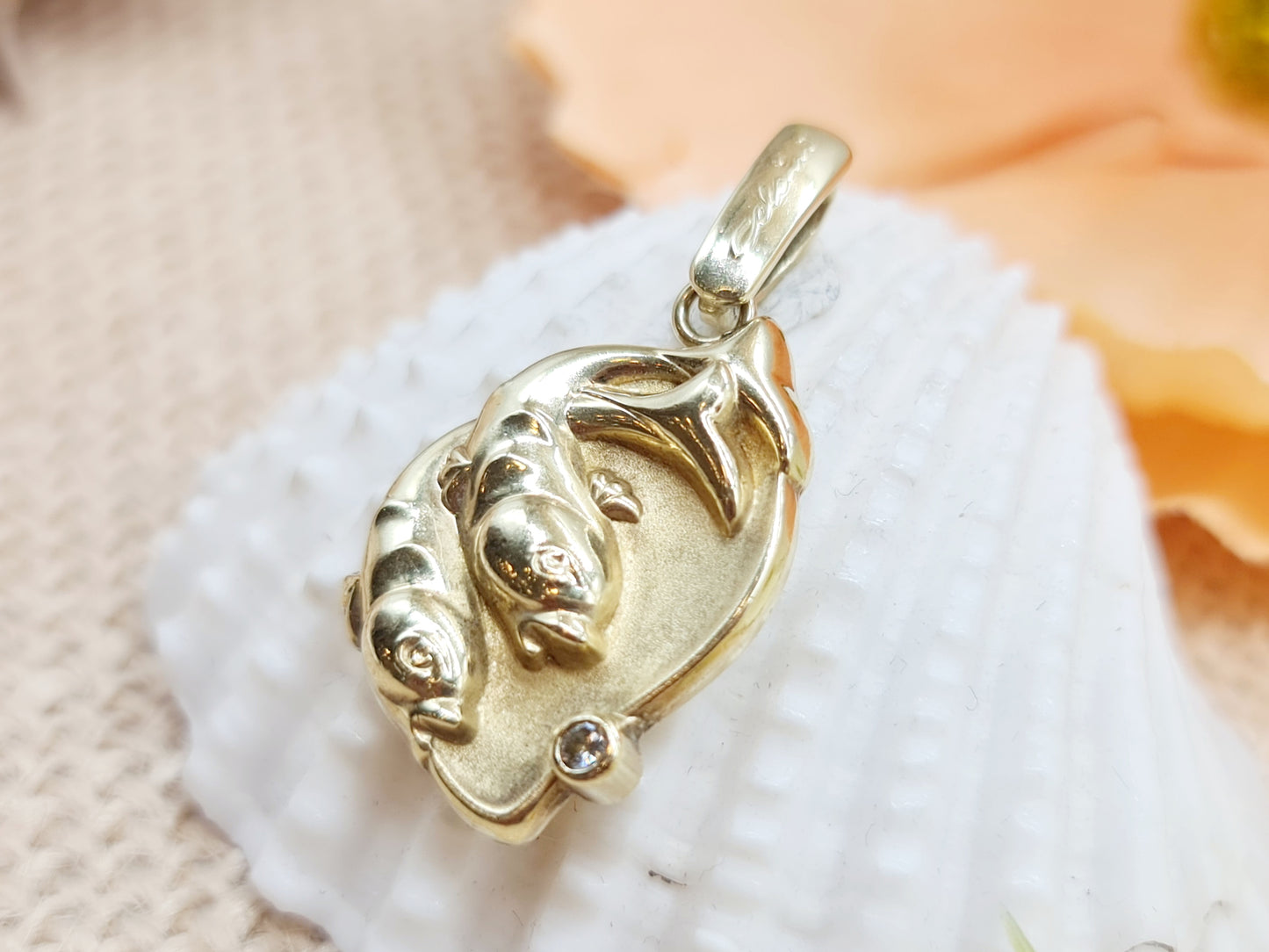 Anhänger Fische Brillant 585 14 KT Gold