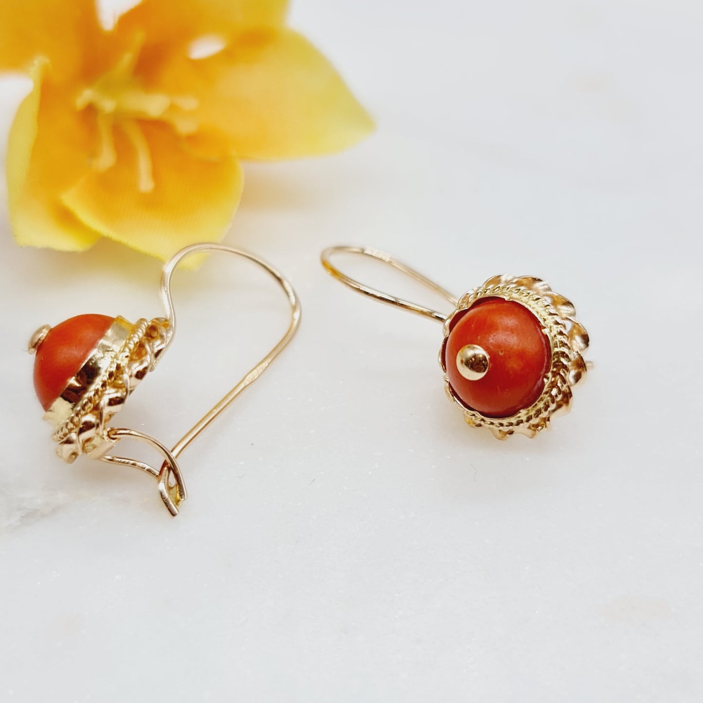 Ohrringe Koralle 585 14 KT Gold