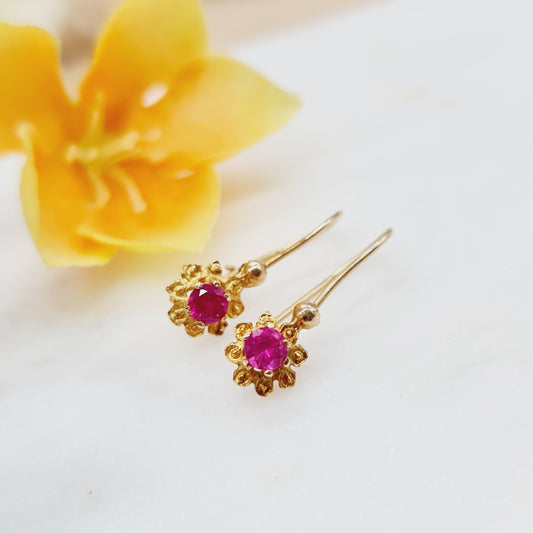 Ohrringe Synth. Rubin 585 14 KT Gold